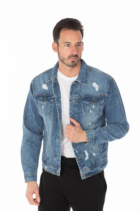 Men's Medium Blue Denim Jacket with Distressed