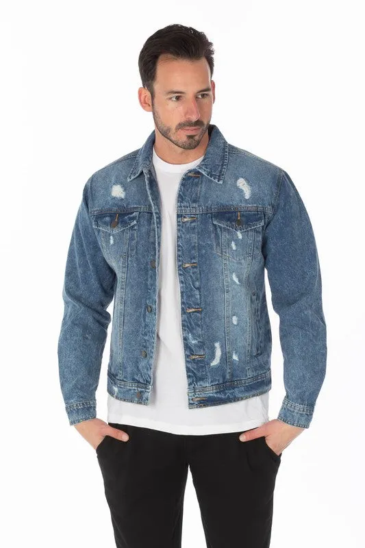 Men's Medium Blue Denim Jacket with Distressed