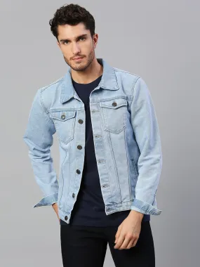 Men's Regular Fit Long Sleeve Button Down Denim Jacket (Light Blue)