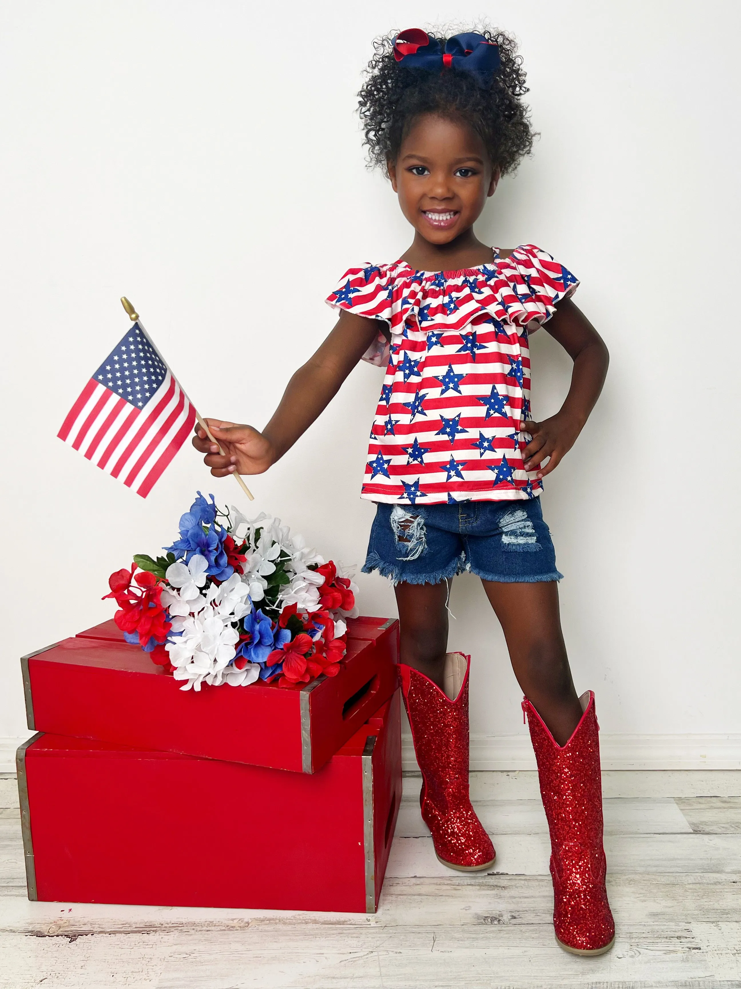 Miss Independence Top and Denim Shorts Set