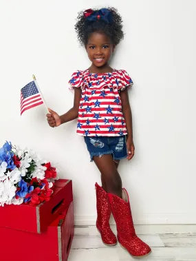 Miss Independence Top and Denim Shorts Set