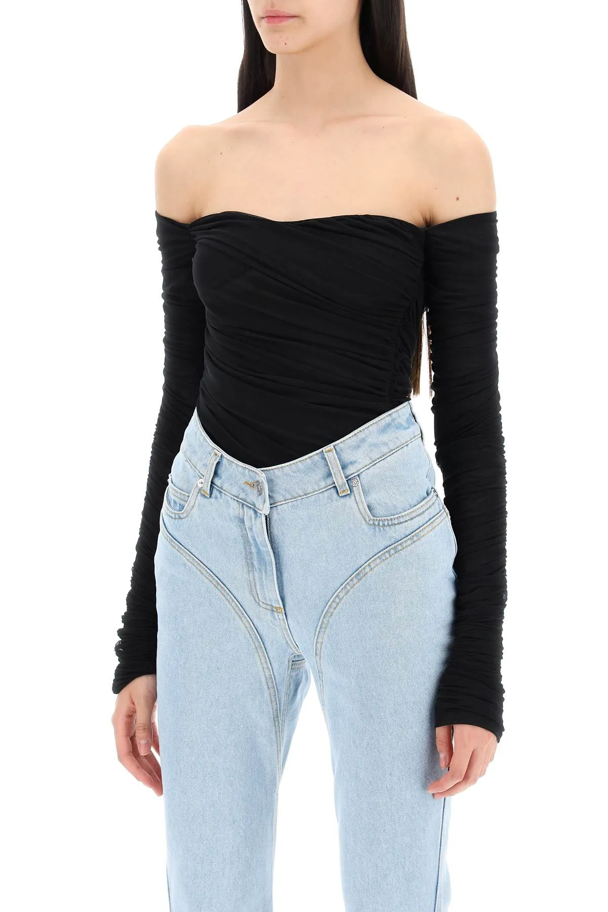 Mugler Off-Shoulder Mesh Body