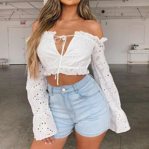 Off Should Long Sleeve Lace Top