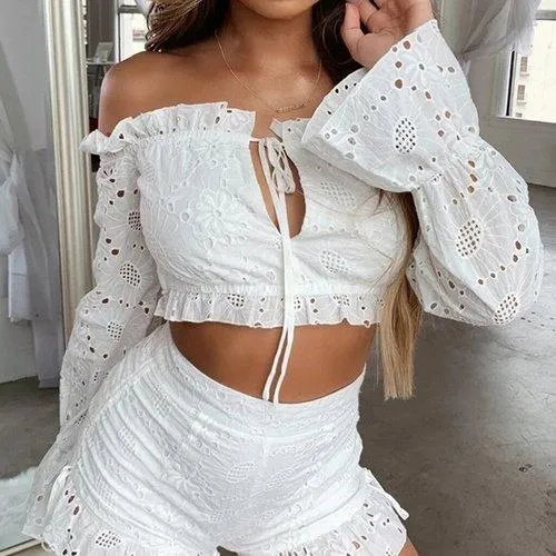 Off Should Long Sleeve Lace Top