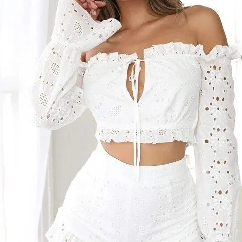 Off Should Long Sleeve Lace Top