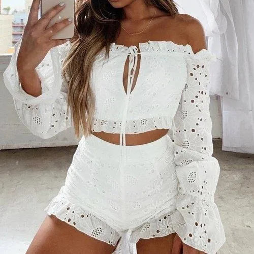 Off Should Long Sleeve Lace Top