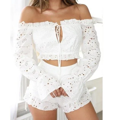 Off Should Long Sleeve Lace Top