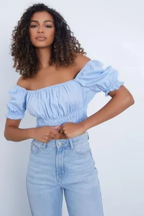 Off Shoulder Blue Crop Top