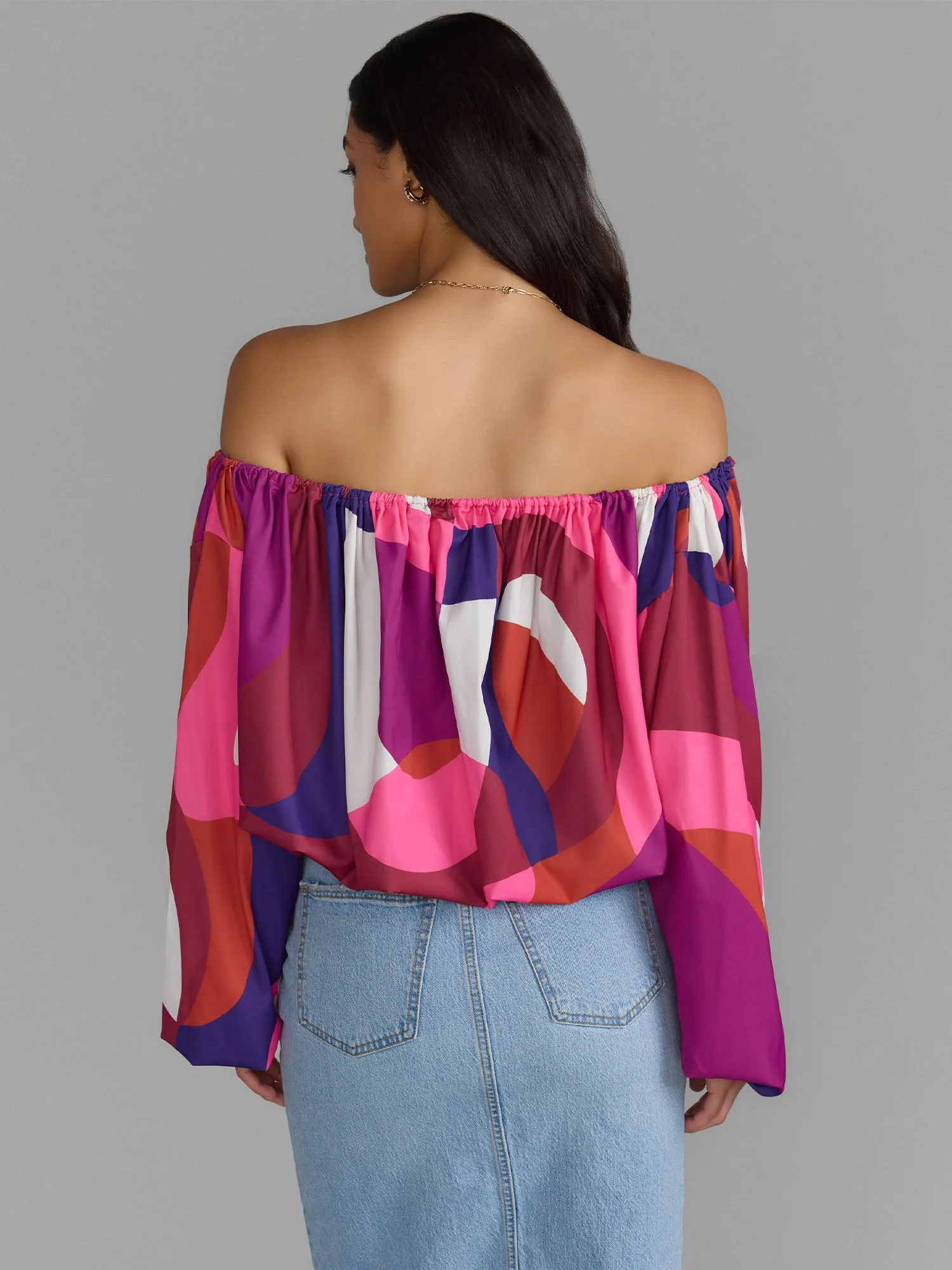 Off Shoulder Geometric Printed Blouse