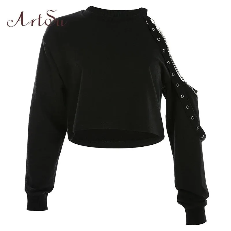 Off Shoulder Long Sleeve Crop Top Sweatshirt