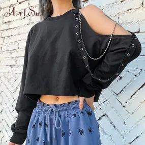 Off Shoulder Long Sleeve Crop Top Sweatshirt