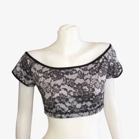 OFF THE SHOULDER CROP  BLACK LACE/BLACK