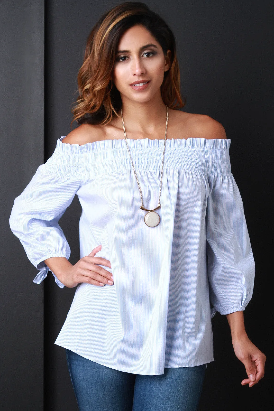 Off The Shoulder Pinstripe Blouse