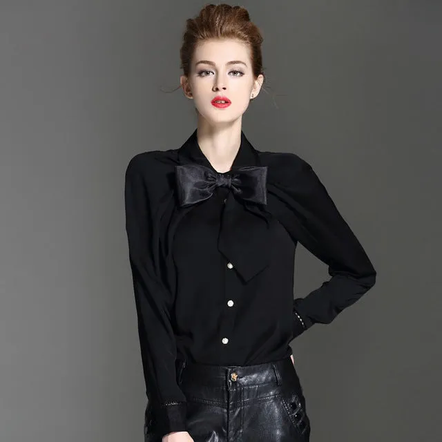 omens Bow Collar Silk Blouses