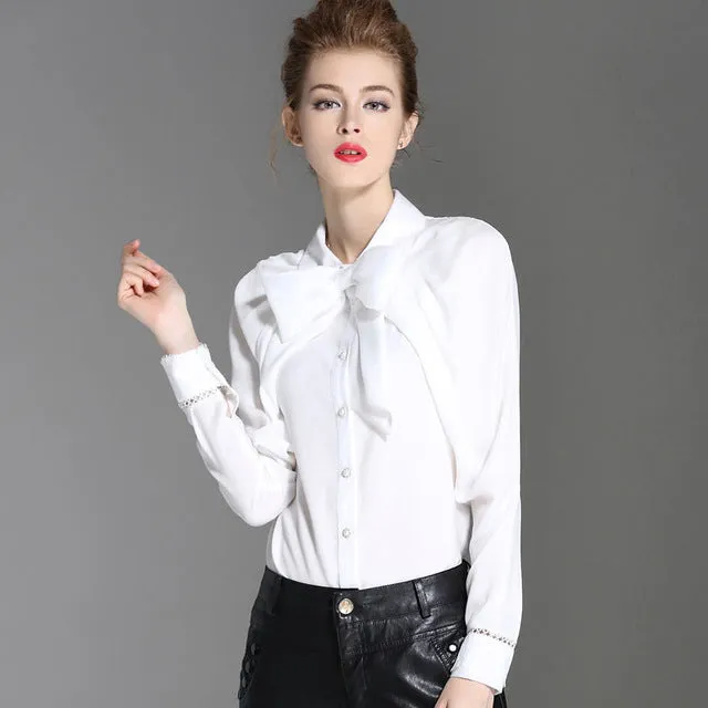 omens Bow Collar Silk Blouses