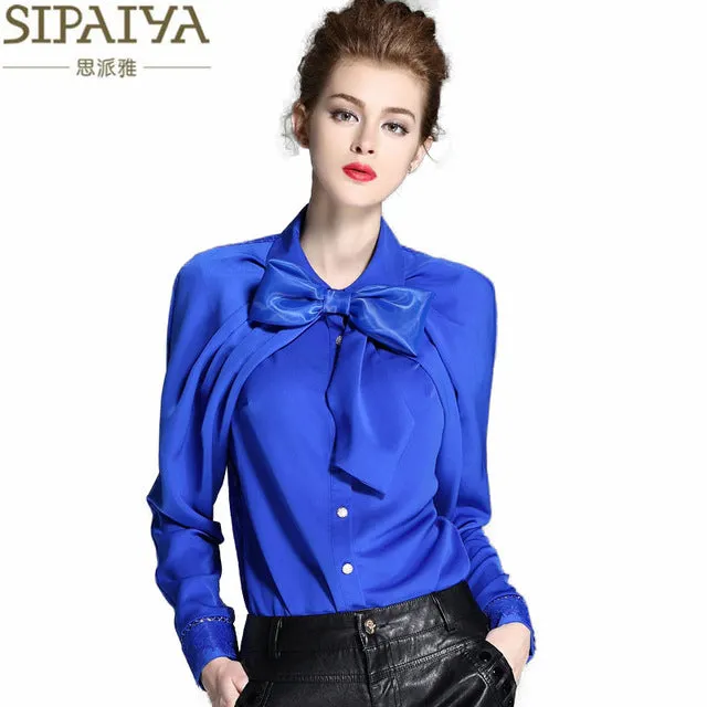 omens Bow Collar Silk Blouses