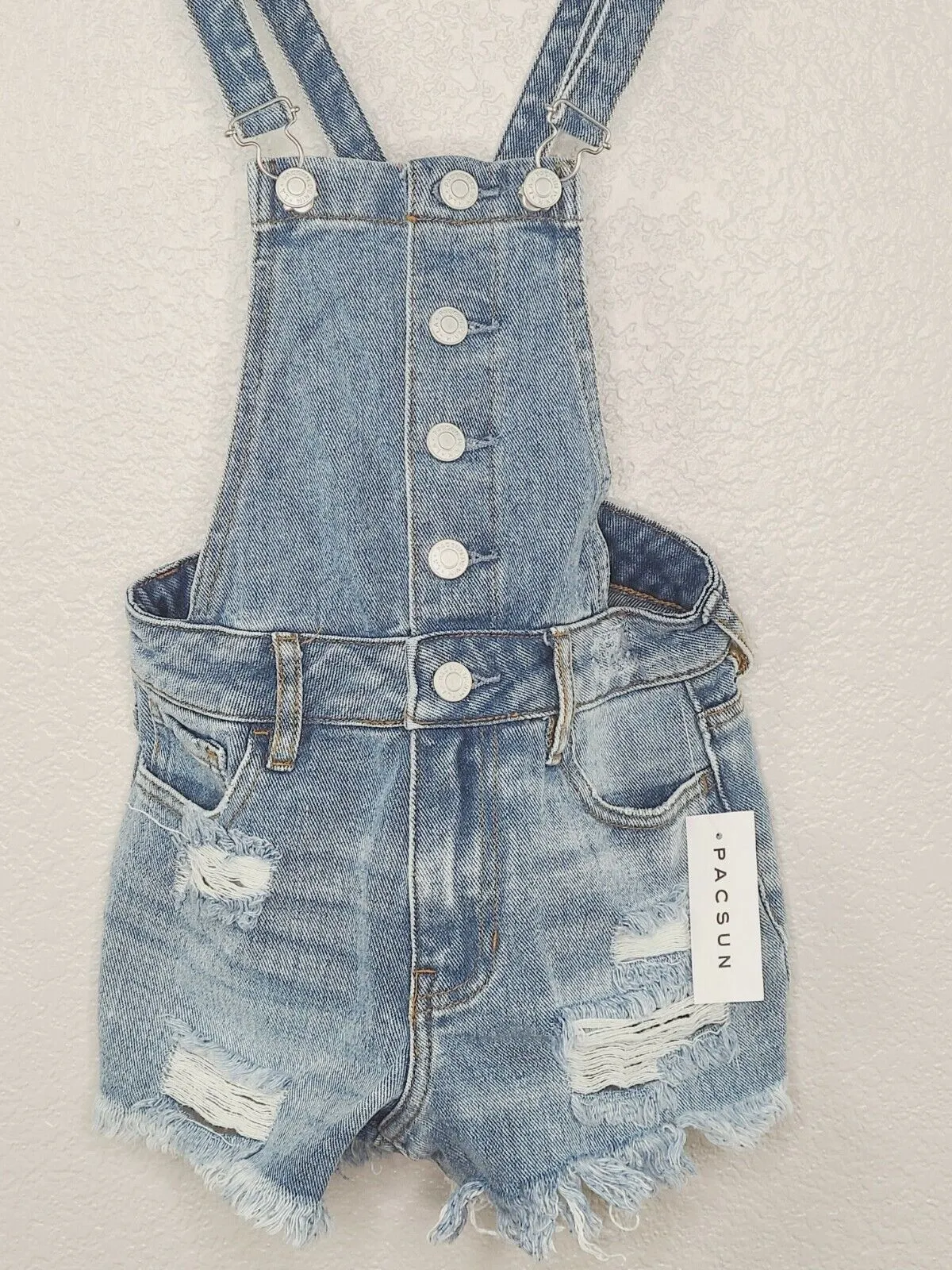 PacSun Los Angeles Women's Bib Blue Denim Distressed Overall Shorts Size 22