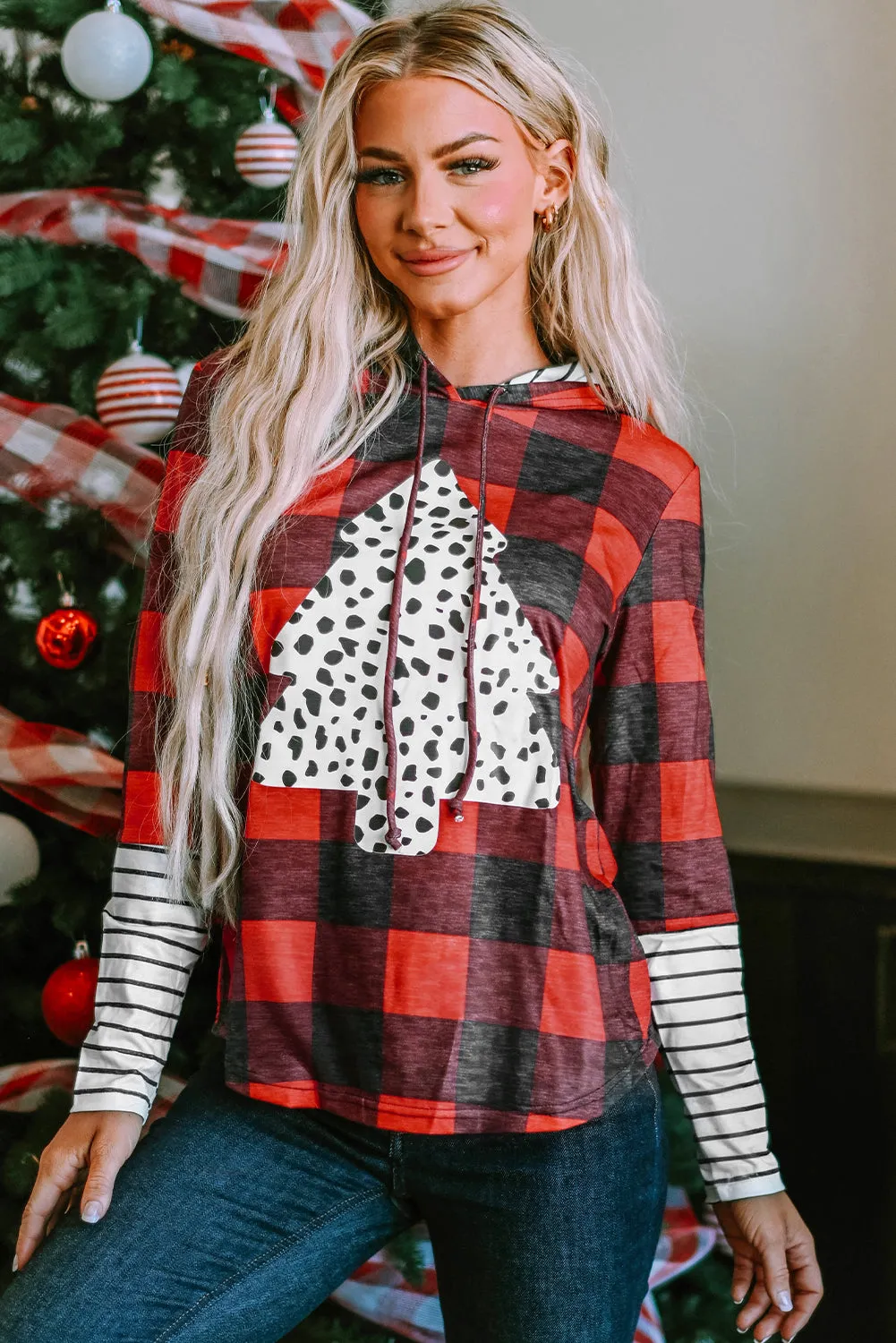 Plaid Christmas Tree Graphic Hoodie