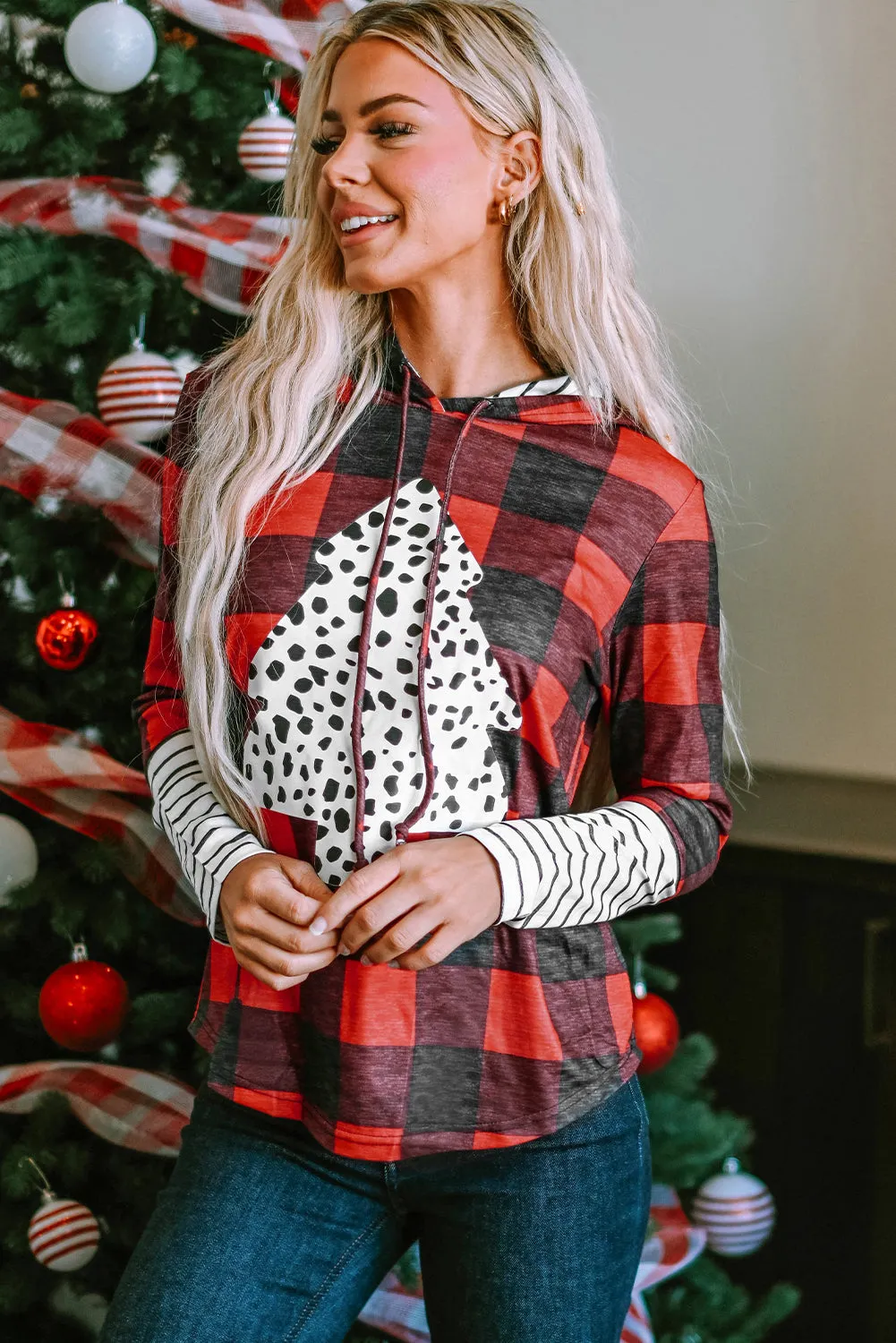 Plaid Christmas Tree Graphic Hoodie