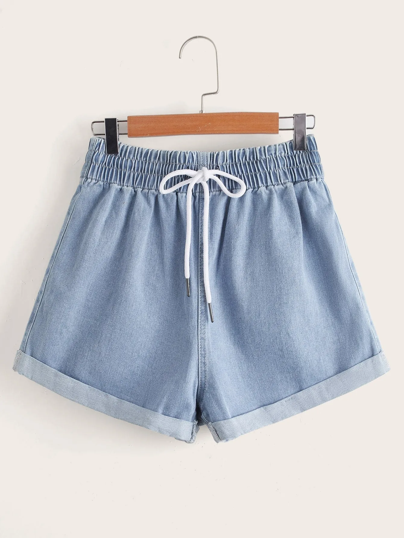 Plain Pocket Natural Women Denim Shorts