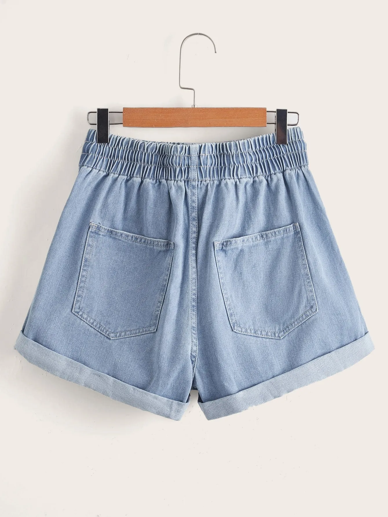 Plain Pocket Natural Women Denim Shorts