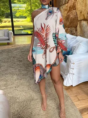 Printed Off Graceful Shoulder Slit Tops