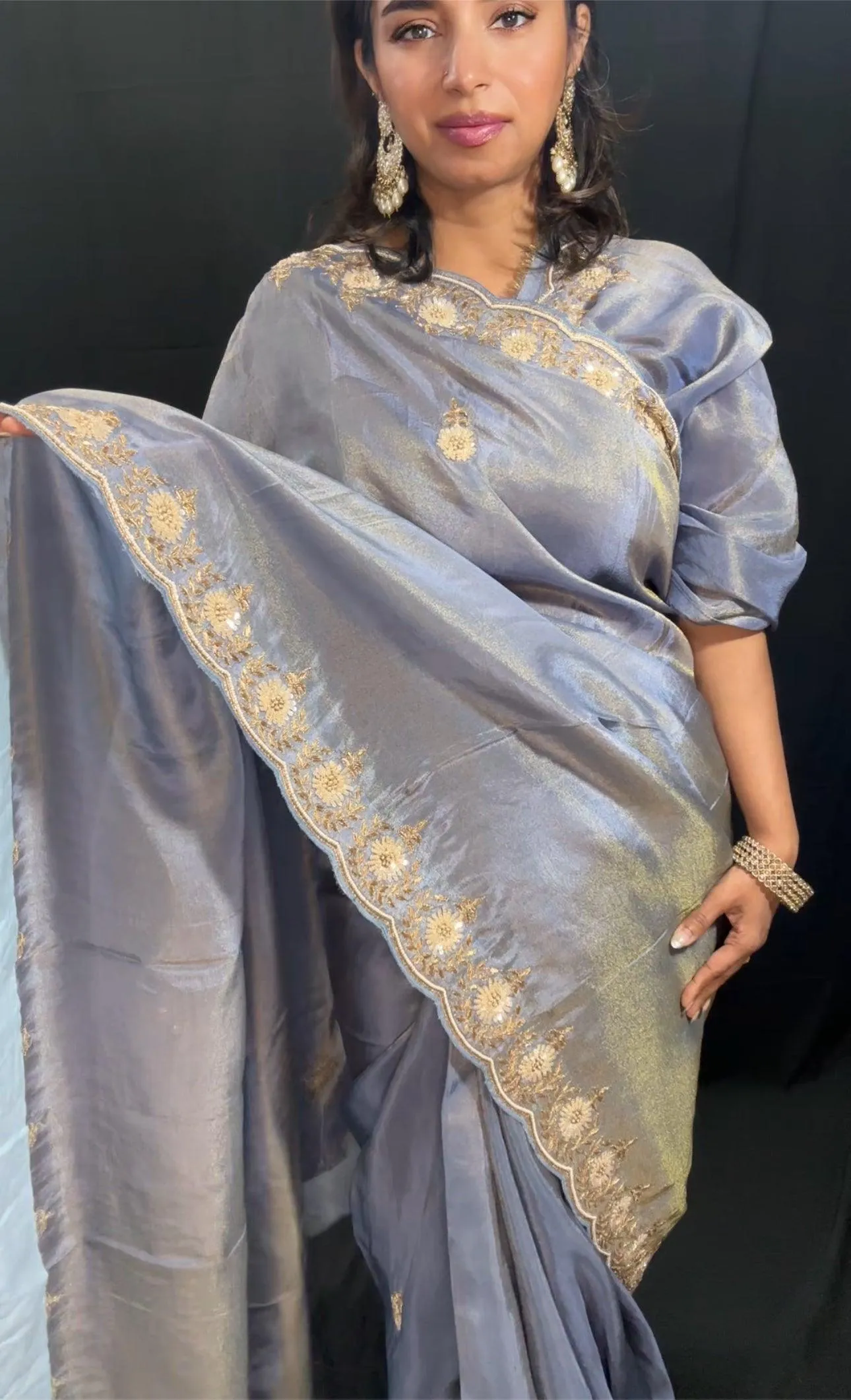 Pure Tissue Silk Saree with hand Zardozi work