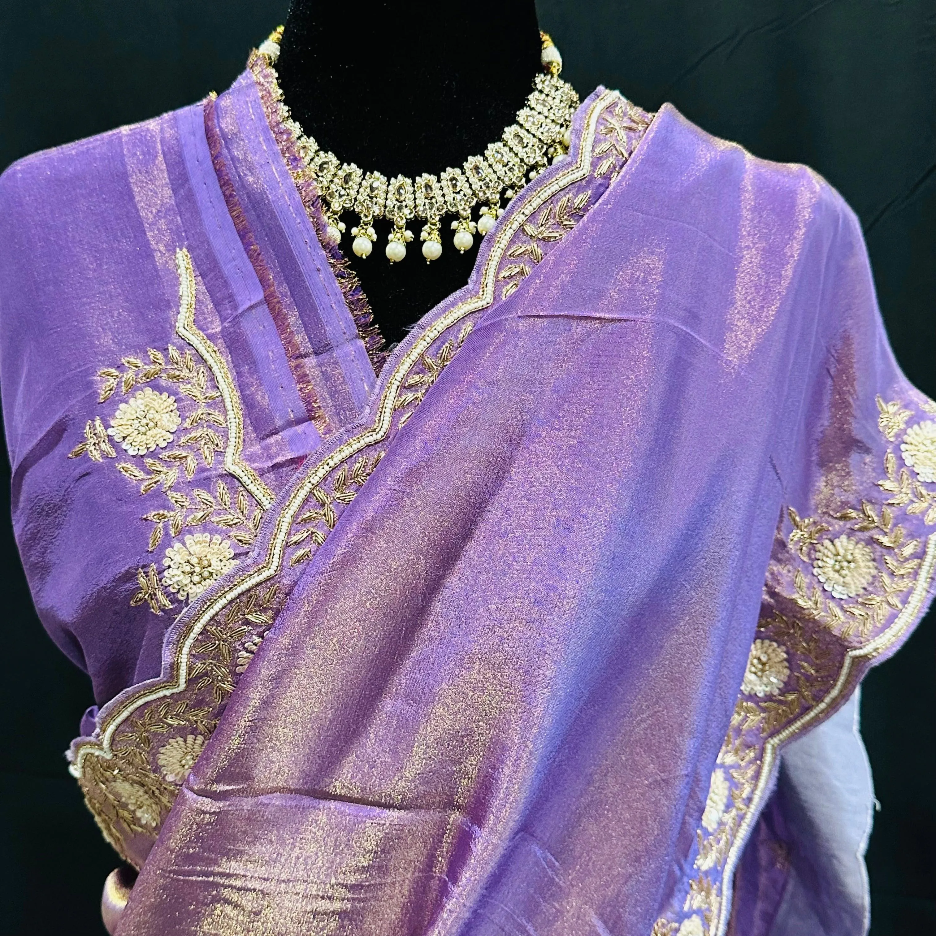 Pure Tissue Silk Saree with hand Zardozi work