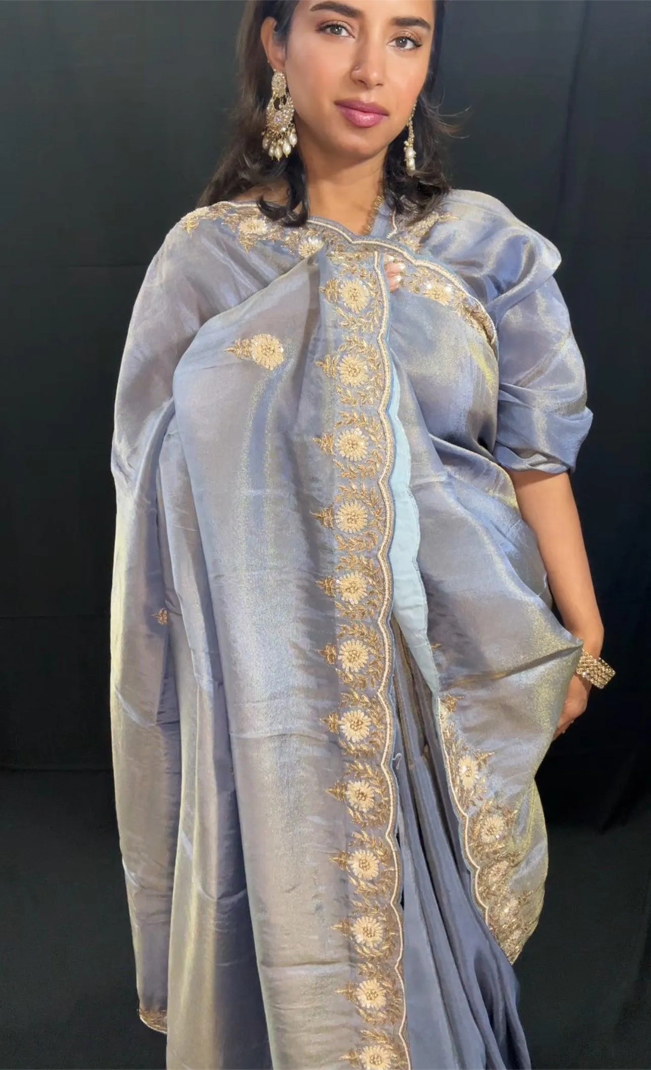 Pure Tissue Silk Saree with hand Zardozi work