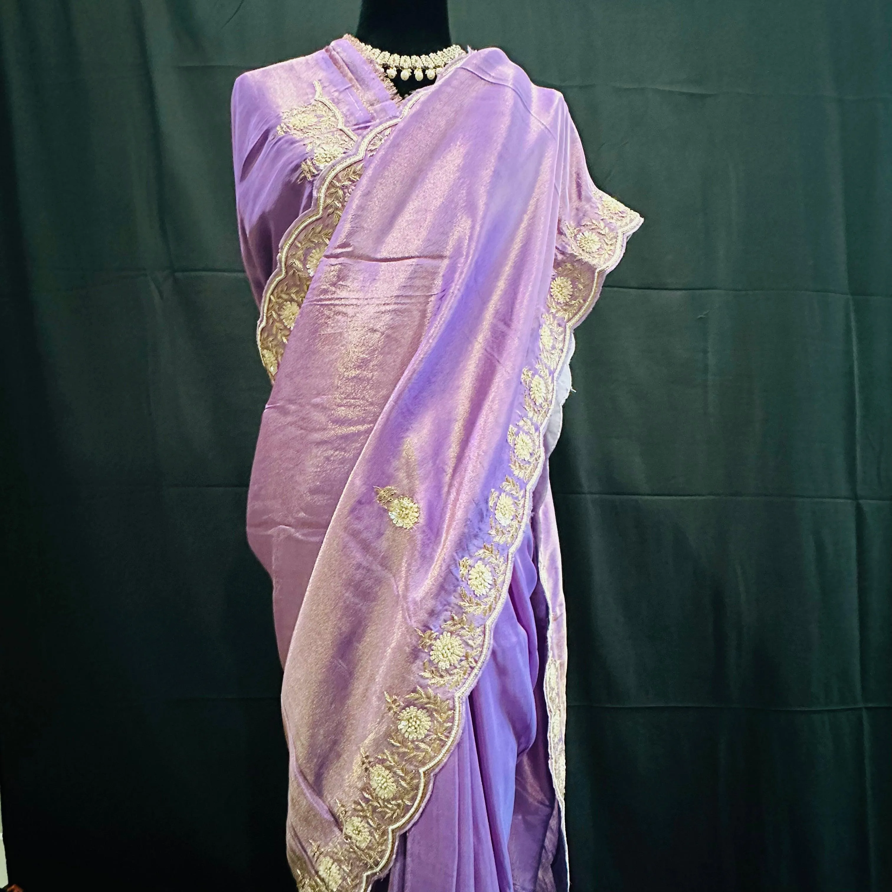 Pure Tissue Silk Saree with hand Zardozi work