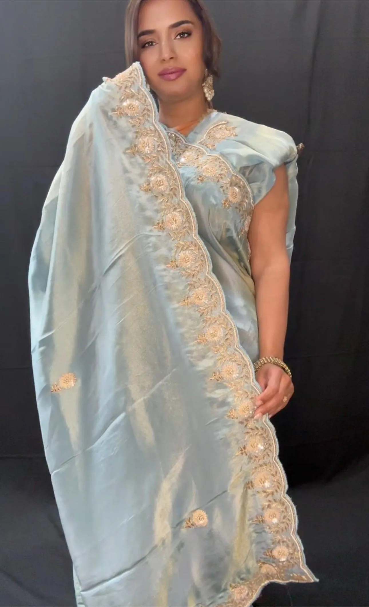 Pure Tissue Silk Saree with hand Zardozi work