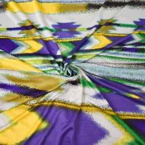 Purple-Yellow Multi Abstract Aztec Stripe Printed Stretch Silk Jersey Knit Fabric