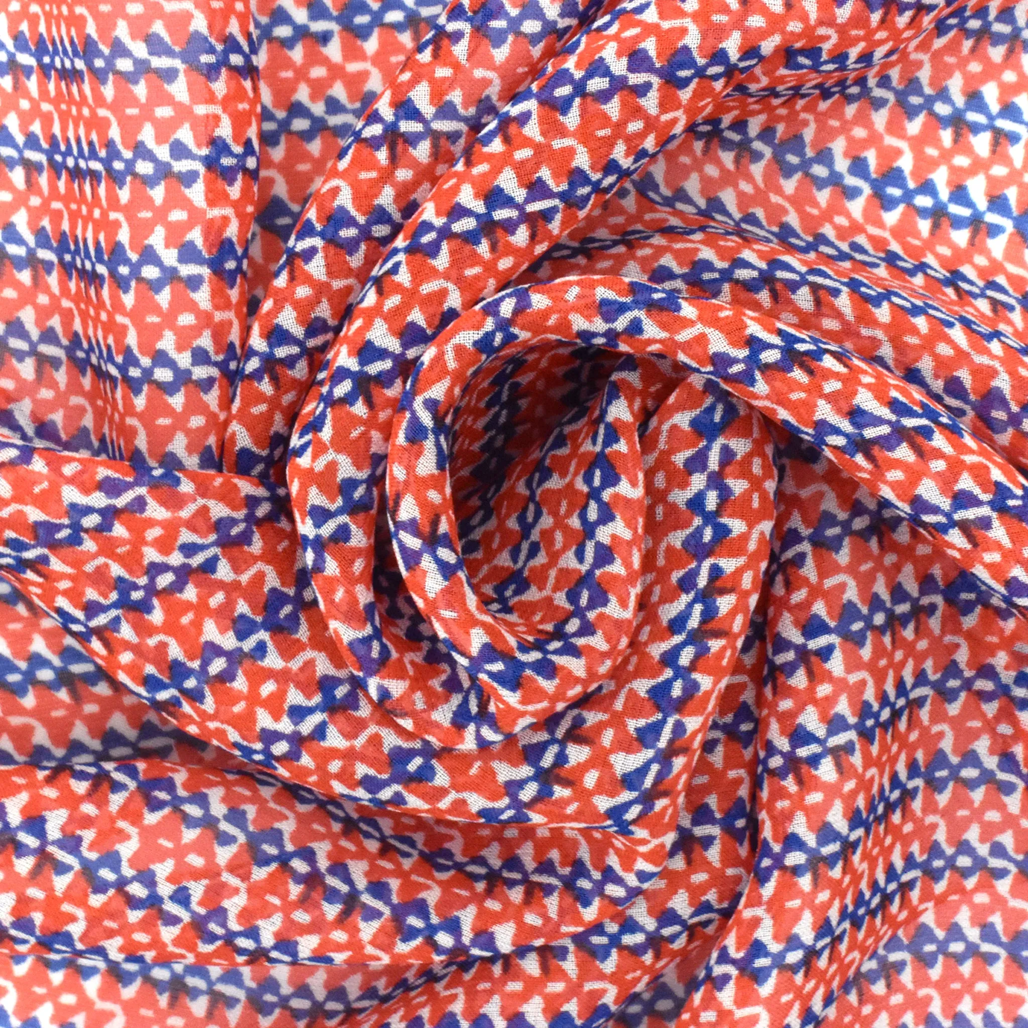 Red-Blue-White Mini Aztec Stripe Printed Silk Chiffon Woven Fabric