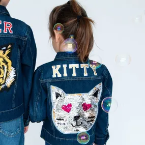 Reversible Sequin Cat Denim Jacket