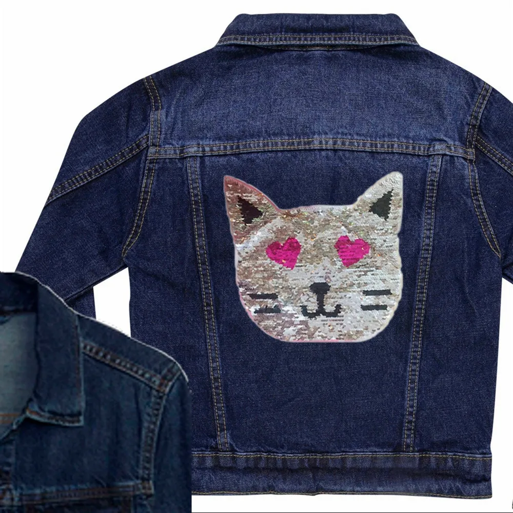 Reversible Sequin Cat Denim Jacket