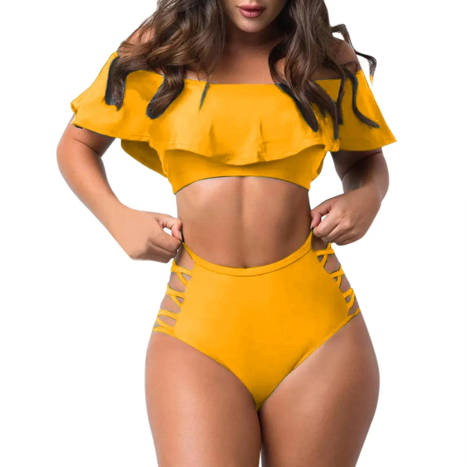 Ruffled Off Shoulder & Sexy Tight Split Bikini Sets