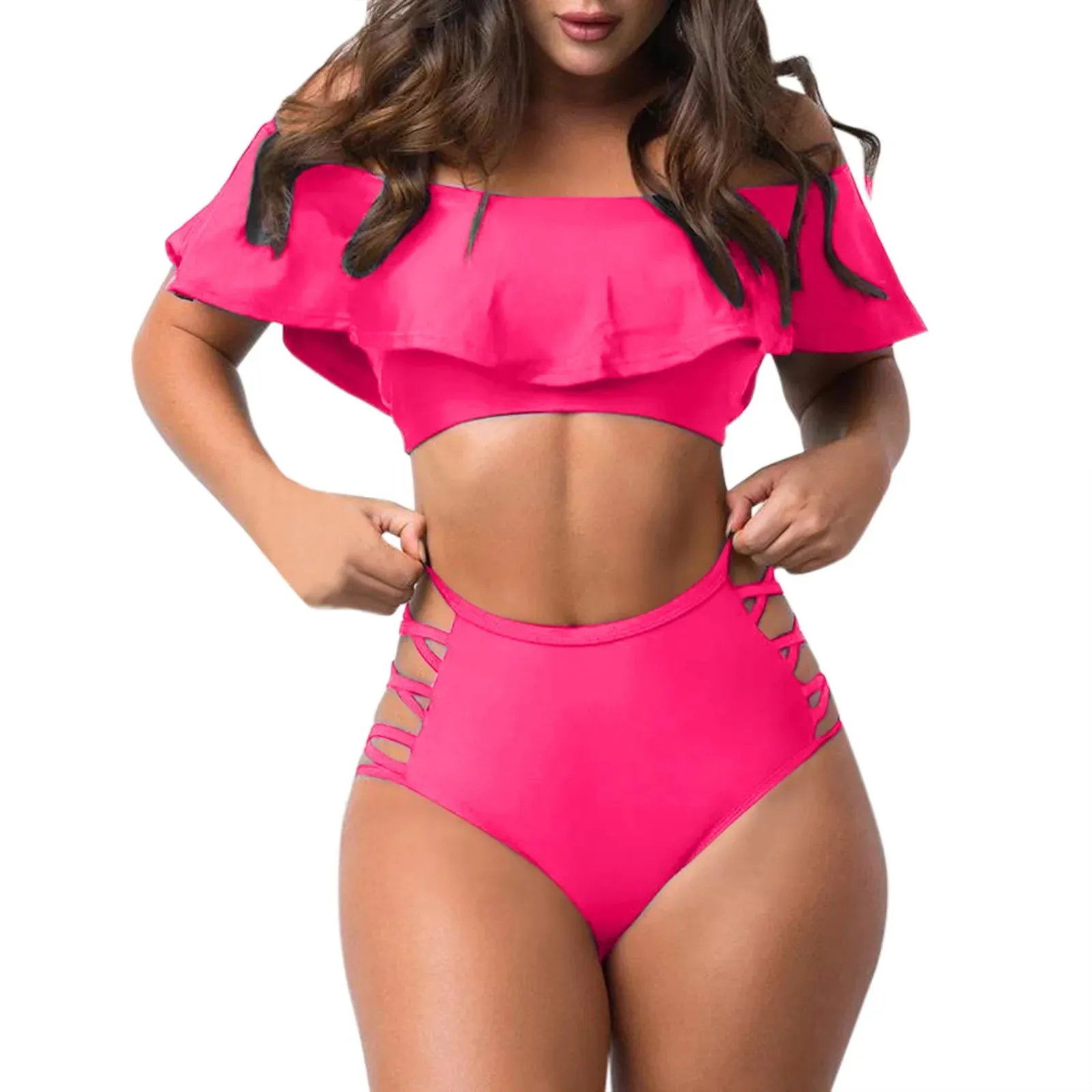 Ruffled Off Shoulder & Sexy Tight Split Bikini Sets