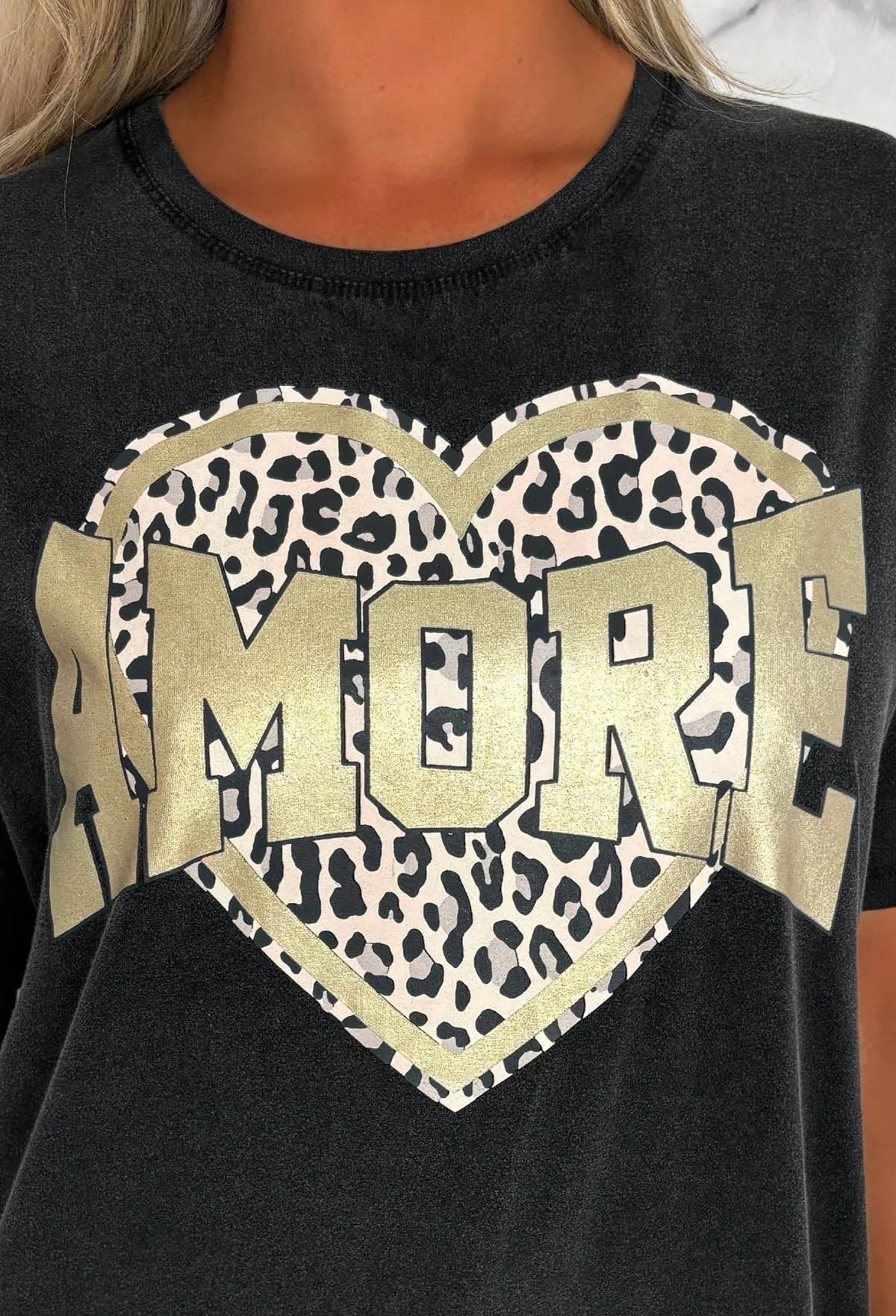 Scarlette Black Amore Leopard Heart T-Shirt