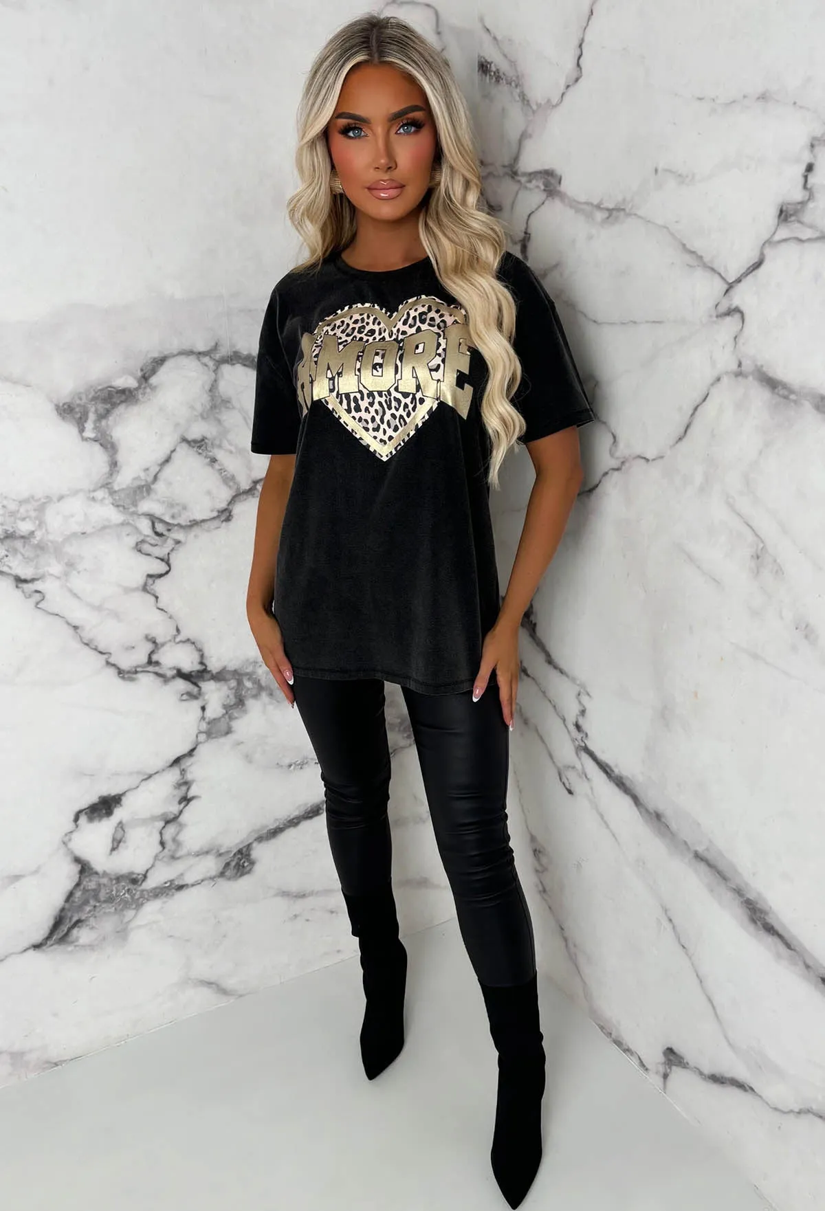 Scarlette Black Amore Leopard Heart T-Shirt