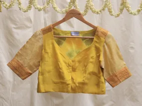 School bus yellow, crepe silk, Hand embroidery blouse