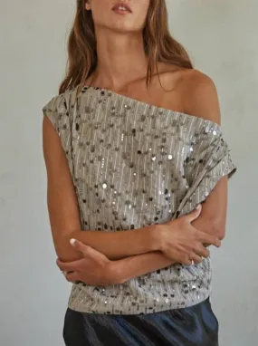 Sequin Chiffon Off-the-Shoulder Top