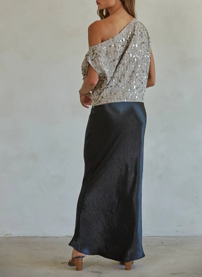 Sequin Chiffon Off-the-Shoulder Top