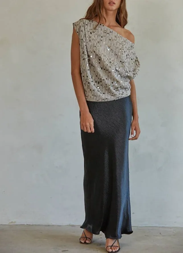 Sequin Chiffon Off-the-Shoulder Top