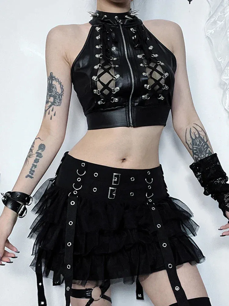 Sexy Grunge Gothic Punk Cold Shoulder Crop Top