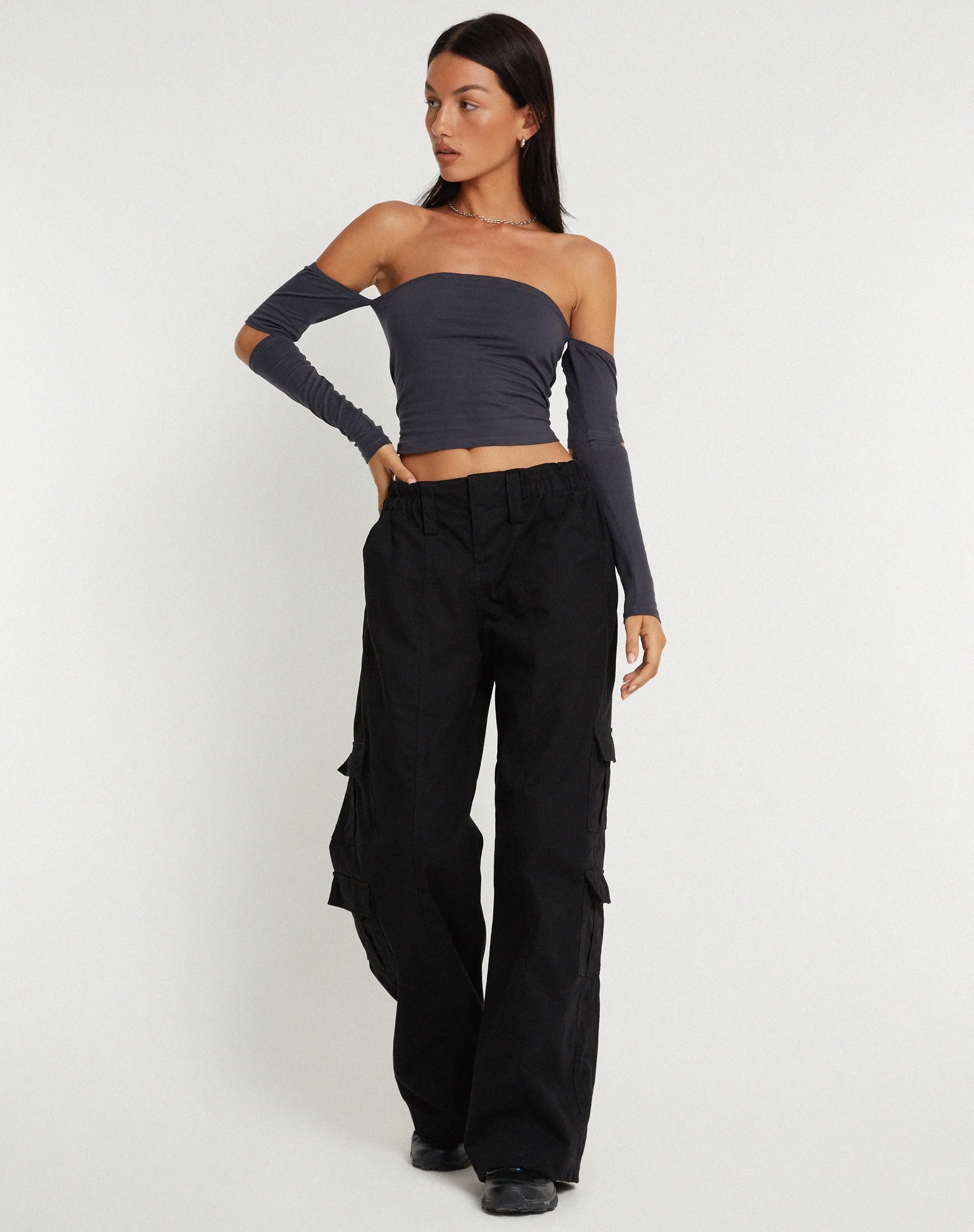 Shelbo Bardot Crop Top in Ocean Storm