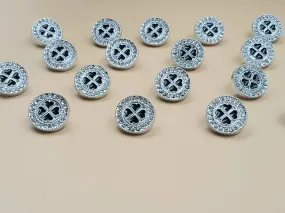 Silver Round Shape Down One Hole Flower Design Buttons