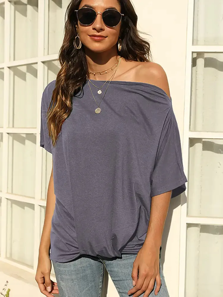 Solid Color Off-Shoulder T-Shirt