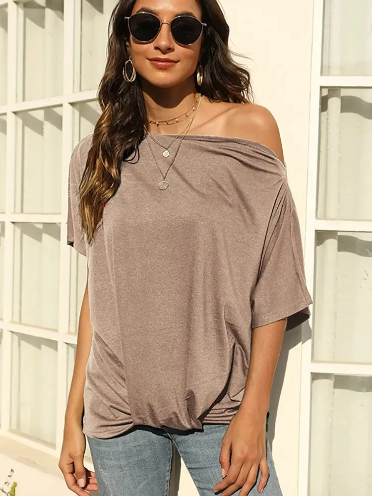 Solid Color Off-Shoulder T-Shirt