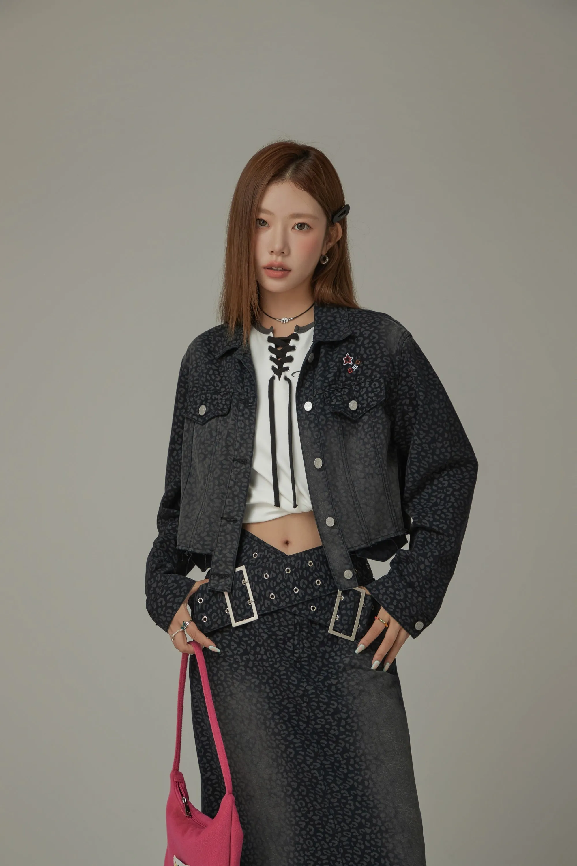 Star Logo Leopard Denim Jacket