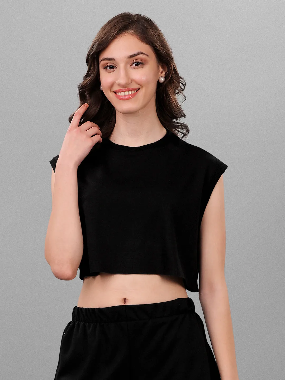 SXV Black Plazzo with Crop Top Coords Set